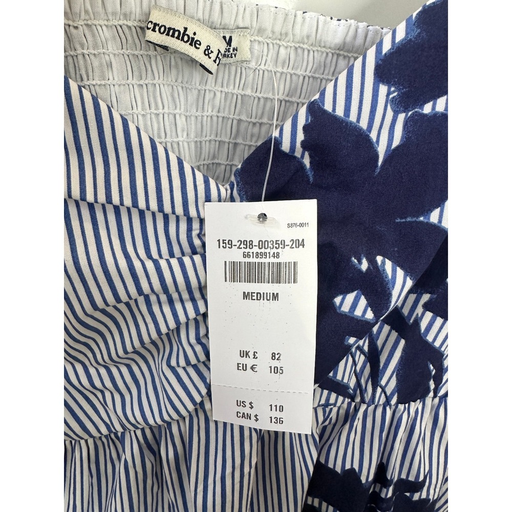 NWT Abercrombie & Fitch Sweetheart Babydoll Maxi Dress Blue Floral Striped M Med - Picture 9 of 12